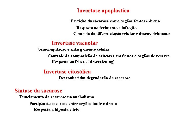 Invertase apoplástica Partição da sacarose entre orgãos fontes e dreno Resposta ao ferimento e