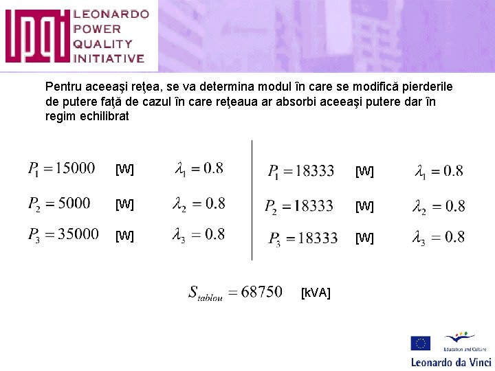 Pentru aceeaşi reţea, se va determina modul în care se modifică pierderile de putere