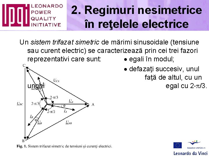 2. Regimuri nesimetrice în reţelele electrice Un sistem trifazat simetric de mărimi sinusoidale (tensiune