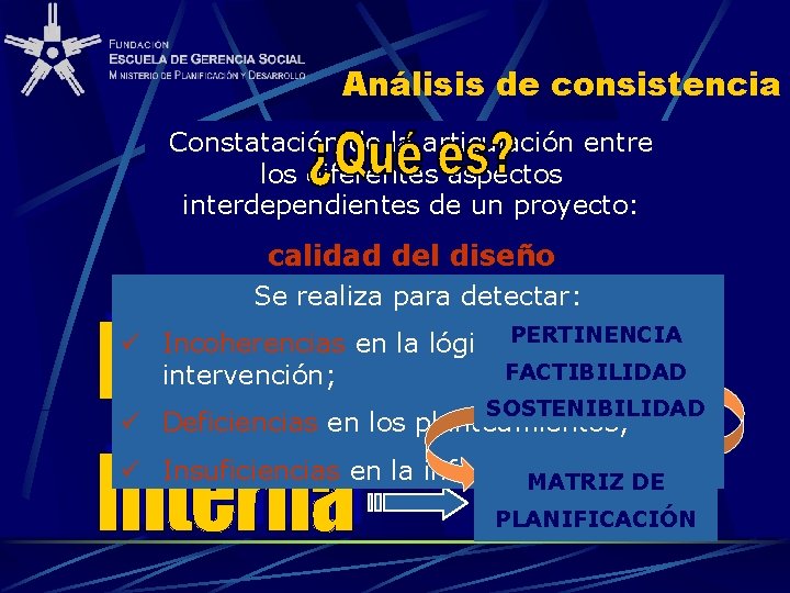 Análisis de consistencia Constatación de la articulación entre los diferentes aspectos interdependientes de un