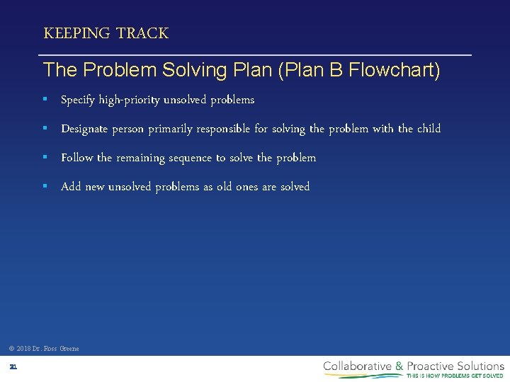 KEEPING TRACK The Problem Solving Plan (Plan B Flowchart) § Specify high-priority unsolved problems