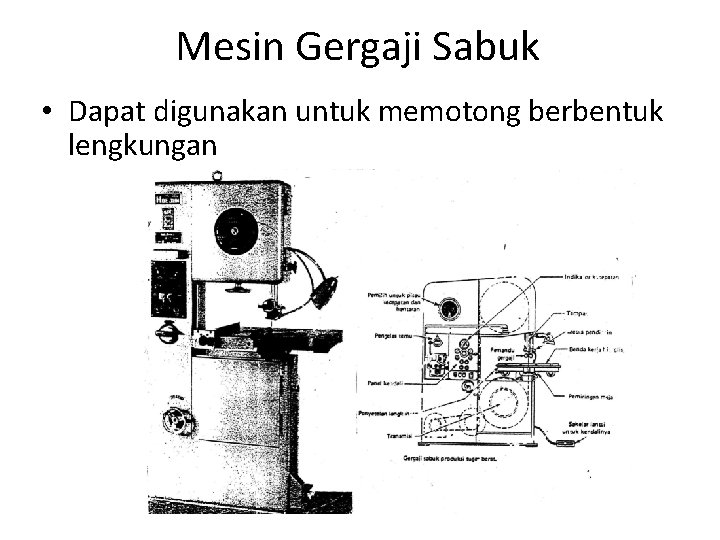 Mesin Gergaji Sabuk • Dapat digunakan untuk memotong berbentuk lengkungan 