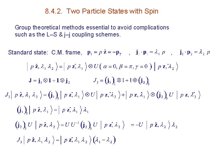 8. 4. 2. Two Particle States with Spin Group theoretical methods essential to avoid