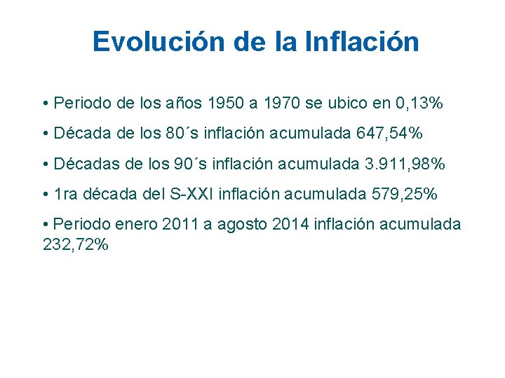 Evolución de la Inflación • Periodo de los años 1950 a 1970 se ubico