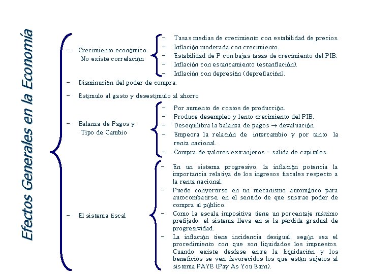 Efectos Generales en la Economía – – Tasas medias de crecimiento con estabilidad de