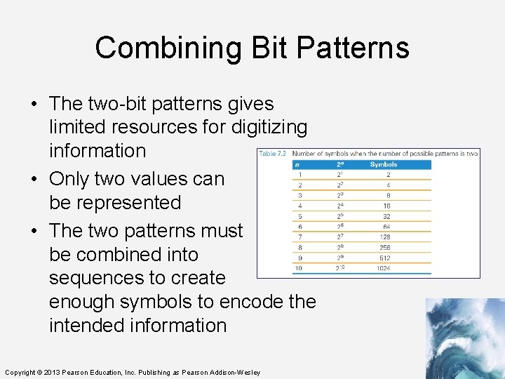 Combining Bit Patterns • The two-bit patterns gives limited resources for digitizing information •