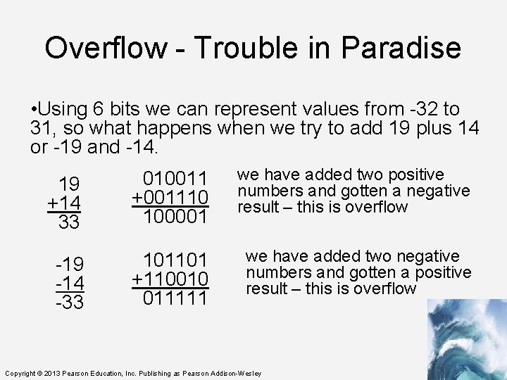 Overflow - Trouble in Paradise • Using 6 bits we can represent values from