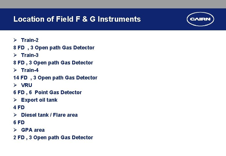 Location of Field F & G Instruments Ø Train-2 8 FD , 3 Open Location of Field F & G Instruments Ø Train-2 8 FD , 3 Open