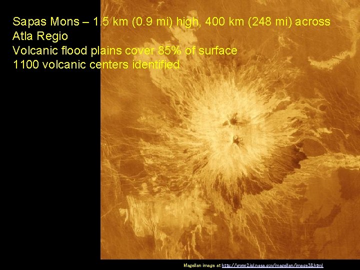 Sapas Mons – 1. 5 km (0. 9 mi) high, 400 km (248 mi)