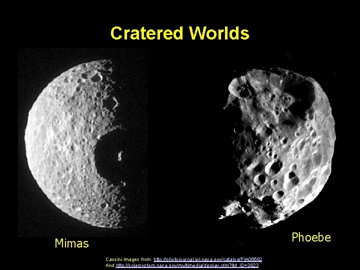 Cratered Worlds Phoebe Mimas Cassini images from: http: //photojournal. jpl. nasa. gov/catalog/PIA 06582 And