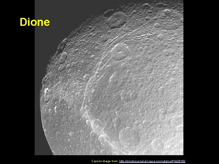 Dione from Cassini image from: http: //photojournal. jpl. nasa. gov/catalog/PIA 06162 