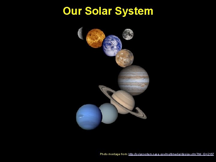 Our Solar System Photo montage from: http: //solarsystem. nasa. gov/multimedia/display. cfm? IM_ID=2167 