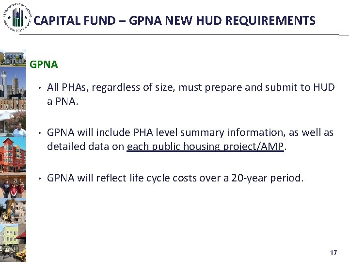 CAPITAL FUND – GPNA NEW HUD REQUIREMENTS GPNA • All PHAs, regardless of size,