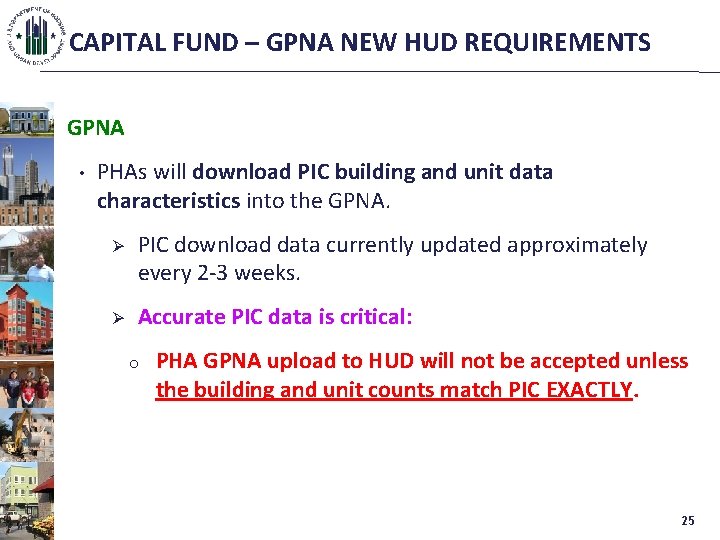 CAPITAL FUND – GPNA NEW HUD REQUIREMENTS GPNA • PHAs will download PIC building