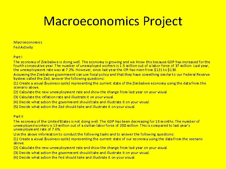 Macroeconomics Project Macroeconomics Fed Activity Part I The economy of Zimbabwe is doing well.