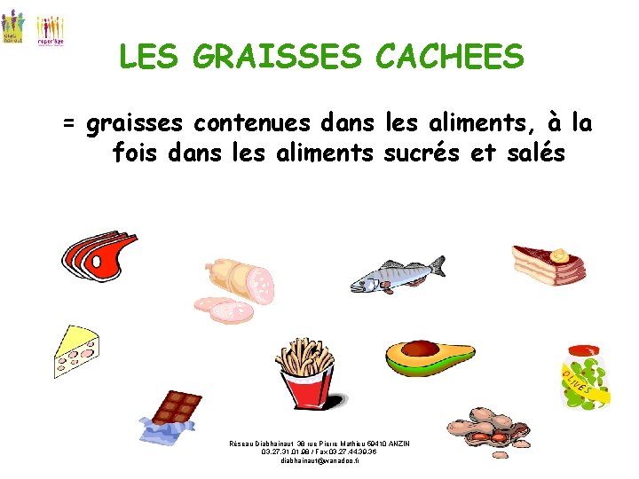 LES GRAISSES CACHEES = graisses contenues dans les aliments, à la fois dans les