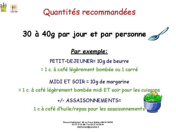 Quantités recommandées 30 à 40 g par jour et par personne Par exemple: PETIT-DEJEUNER=