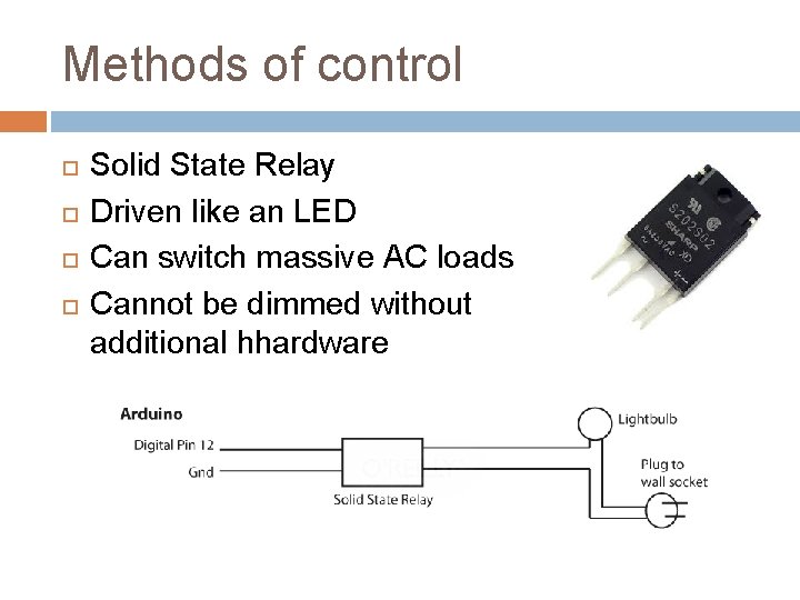 Methods of control Solid State Relay Driven like an LED Can switch massive AC