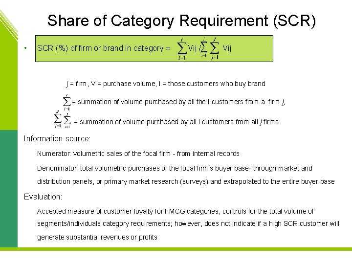 Share of Category Requirement (SCR) • SCR (%) of firm or brand in category