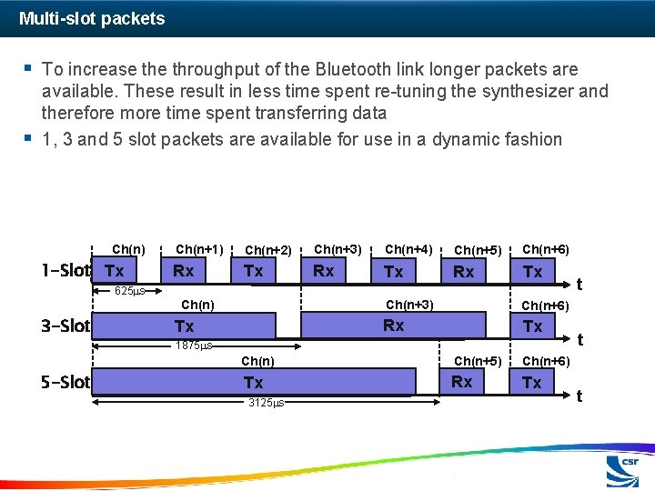 Multi-slot packets § To increase throughput of the Bluetooth link longer packets are §