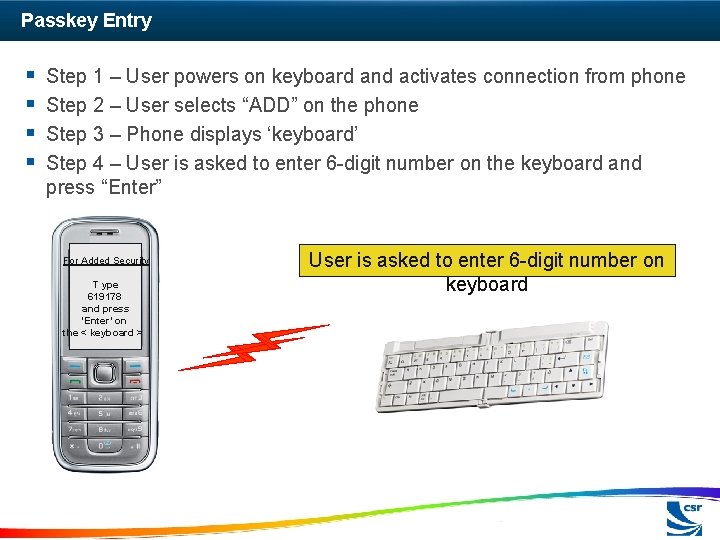 Passkey Entry § § Step 1 – User powers on keyboard and activates connection