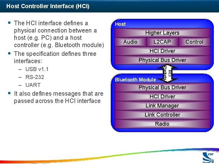 Host Controller Interface (HCI) § The HCI interface defines a § physical connection between