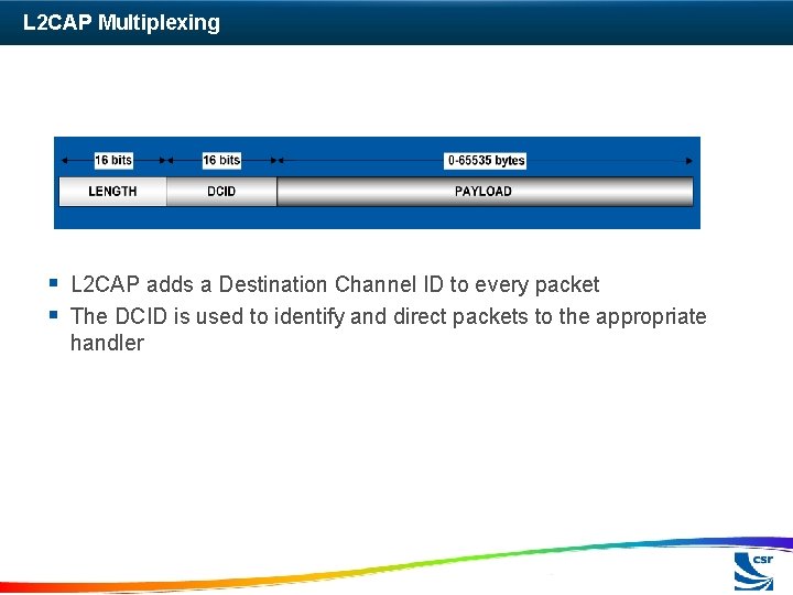 L 2 CAP Multiplexing § L 2 CAP adds a Destination Channel ID to