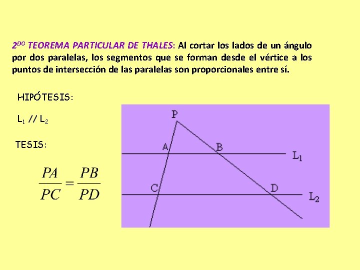 2 DO TEOREMA PARTICULAR DE THALES: Al cortar los lados de un ángulo por