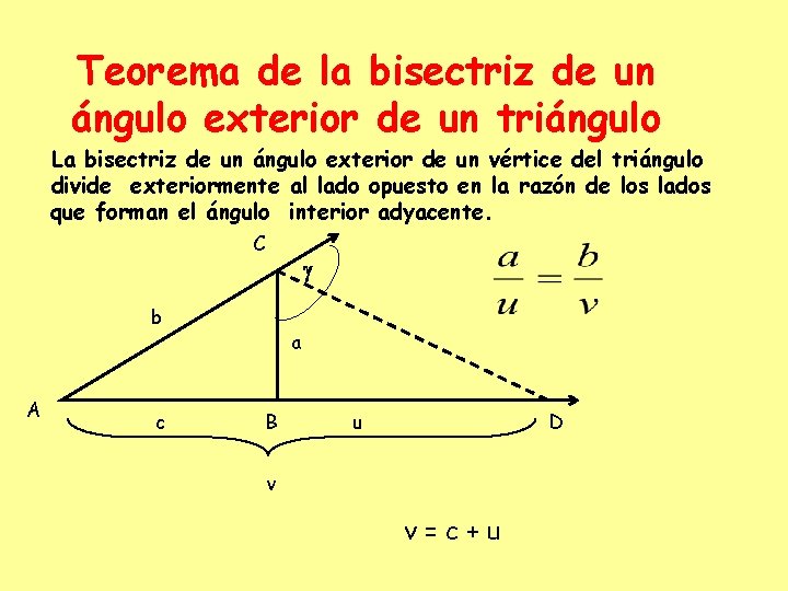 Teorema de la bisectriz de un ángulo exterior de un triángulo La bisectriz de