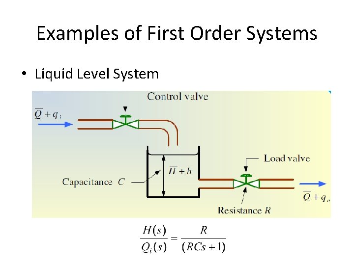 Examples of First Order Systems • Liquid Level System 