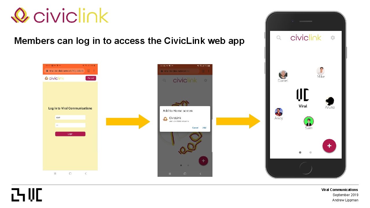 Members can log in to access the Civic. Link web app Viral Communications September