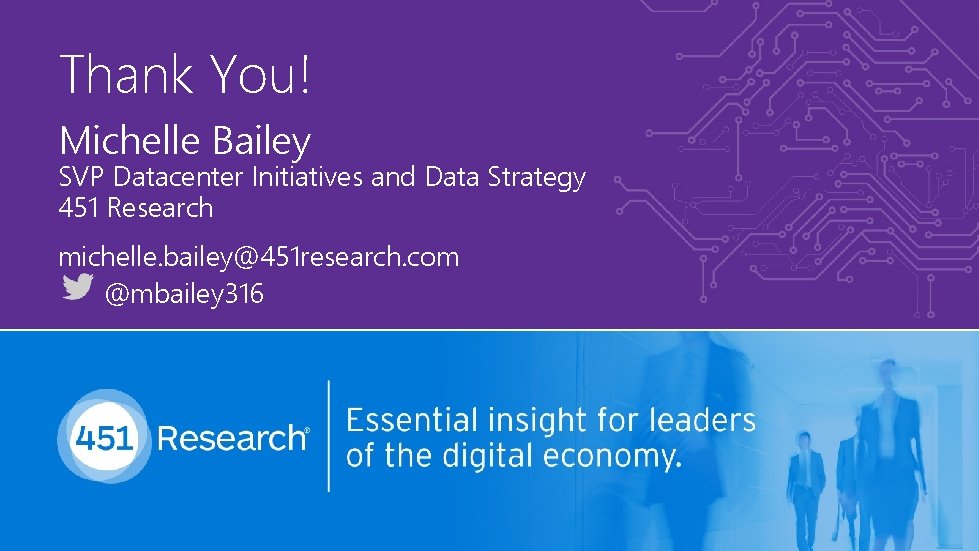 Thank You! Michelle Bailey SVP Datacenter Initiatives and Data Strategy 451 Research michelle. bailey@451