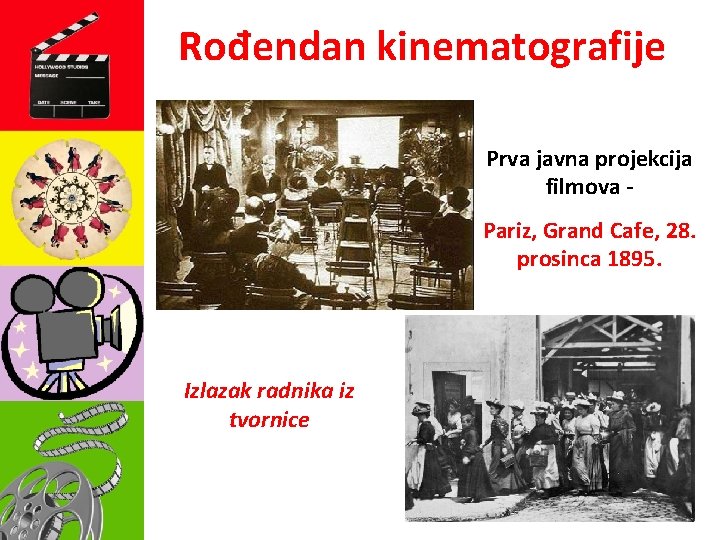 Rođendan kinematografije Prva javna projekcija filmova Pariz, Grand Cafe, 28. prosinca 1895. Izlazak radnika