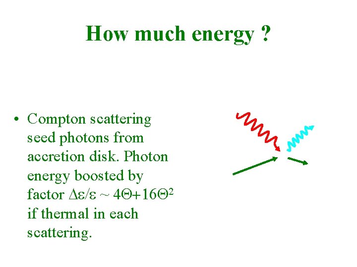 How much energy ? • Compton scattering seed photons from accretion disk. Photon energy