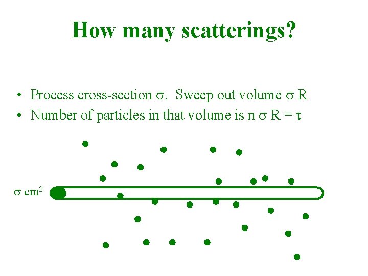 How many scatterings? • Process cross-section s. Sweep out volume s R • Number