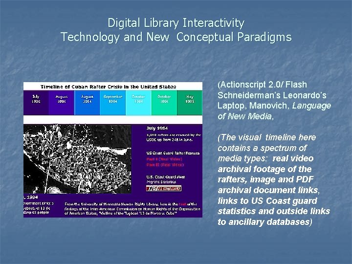 Digital Library Interactivity Technology and New Conceptual Paradigms (Actionscript 2. 0/ Flash Schneiderman’s Leonardo’s