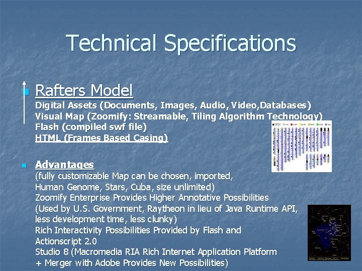 Technical Specifications n Rafters Model Digital Assets (Documents, Images, Audio, Video, Databases) Visual Map