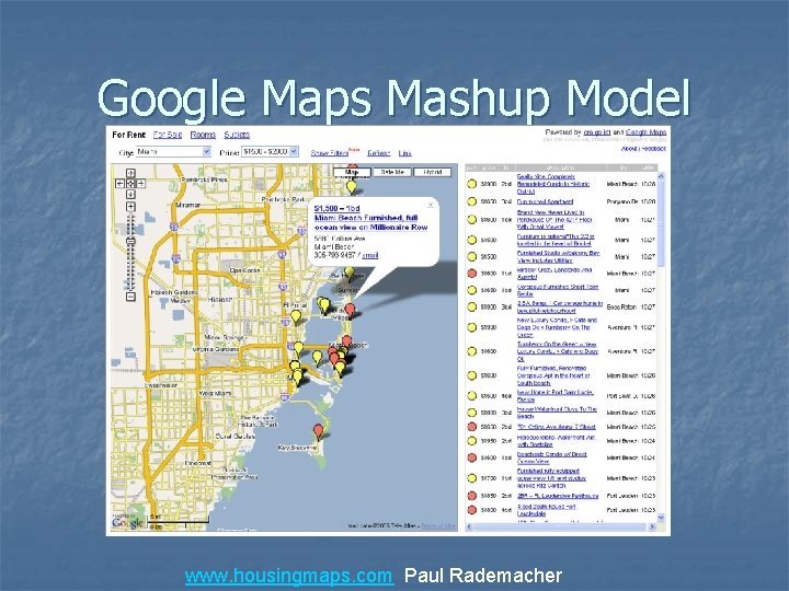 Google Maps Mashup Model www. housingmaps. com Paul Rademacher 