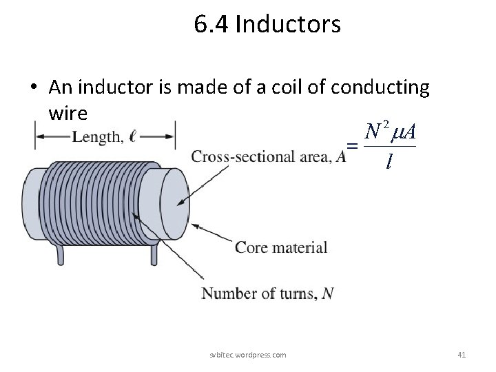6. 4 Inductors • An inductor is made of a coil of conducting wire 6. 4 Inductors • An inductor is made of a coil of conducting wire