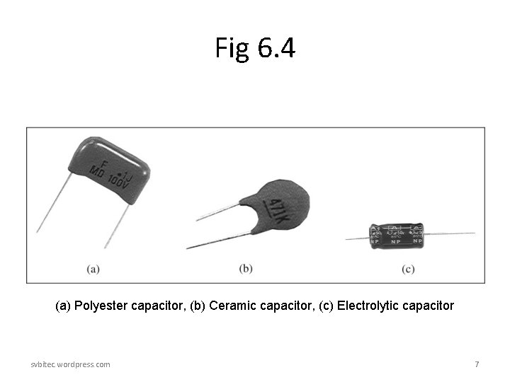 Fig 6. 4 (a) Polyester capacitor, (b) Ceramic capacitor, (c) Electrolytic capacitor svbitec. wordpress. Fig 6. 4 (a) Polyester capacitor, (b) Ceramic capacitor, (c) Electrolytic capacitor svbitec. wordpress.