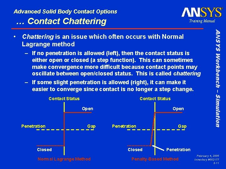 Advanced Solid Body Contact Options … Contact Chattering Training Manual – If no penetration