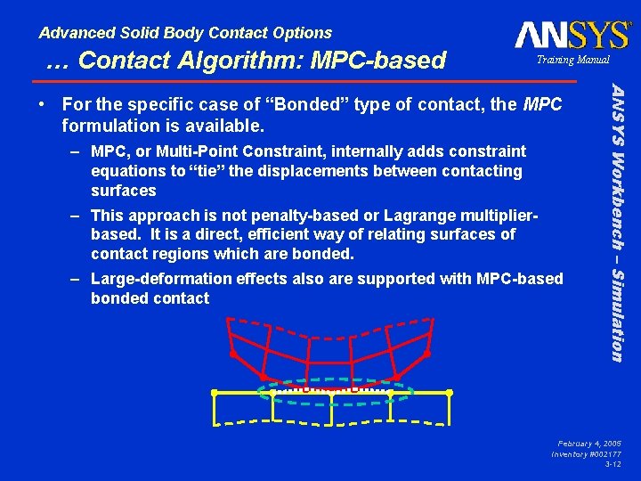 Advanced Solid Body Contact Options … Contact Algorithm: MPC-based Training Manual – MPC, or