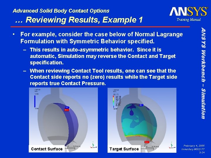 Advanced Solid Body Contact Options … Reviewing Results, Example 1 Training Manual – This