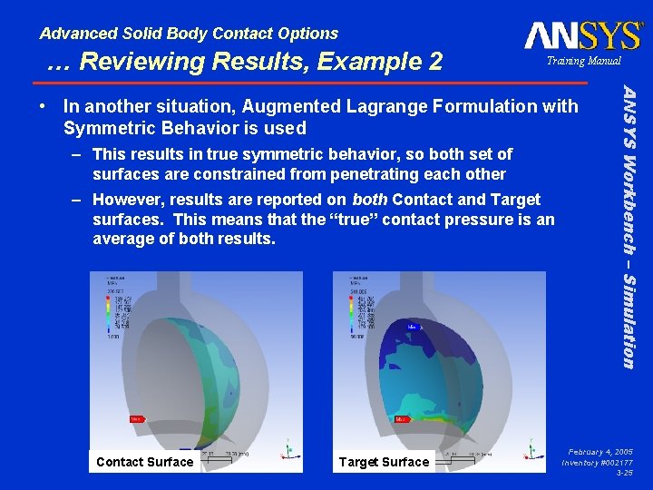 Advanced Solid Body Contact Options … Reviewing Results, Example 2 Training Manual – This