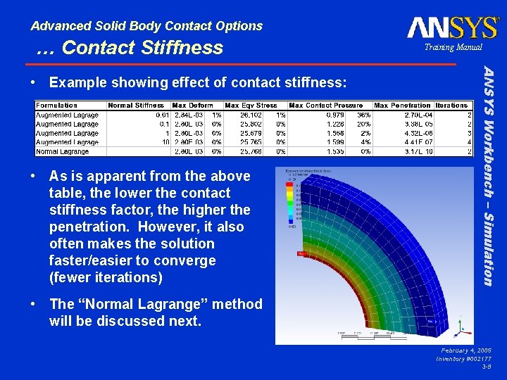 Advanced Solid Body Contact Options … Contact Stiffness • As is apparent from the