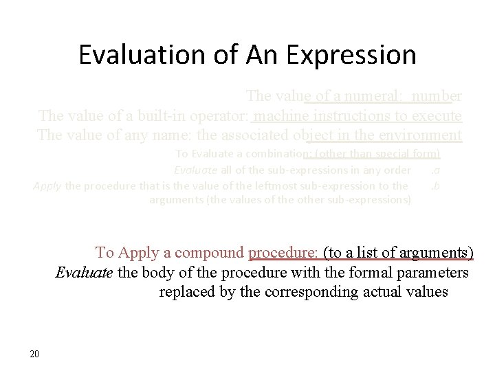 Evaluation of An Expression The value of a numeral: number The value of a