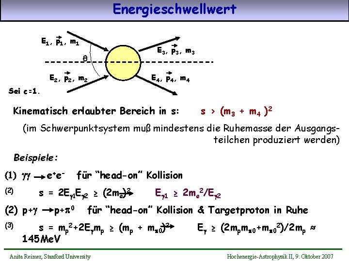 Energieschwellwert E 1 , p 1 , m 1 q E 2 , p