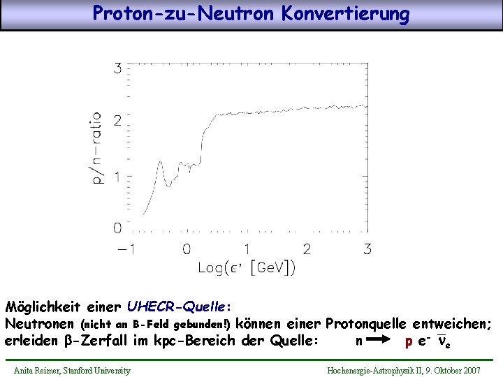 Proton-zu-Neutron Konvertierung Möglichkeit einer UHECR-Quelle: Neutronen (nicht an B-Feld gebunden!) können einer Protonquelle entweichen;