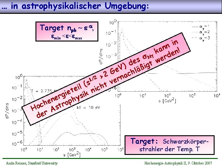 … in astrophysikalischer Umgebung: Target nph ~ e-a, emin <e<emax in n kan en!