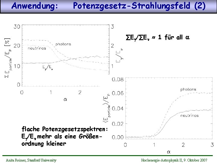 Anwendung: Potenzgesetz-Strahlungsfeld (2) ∑ ∑E /∑En ≈ 1 für all a flache Potenzgesetzspektren: E